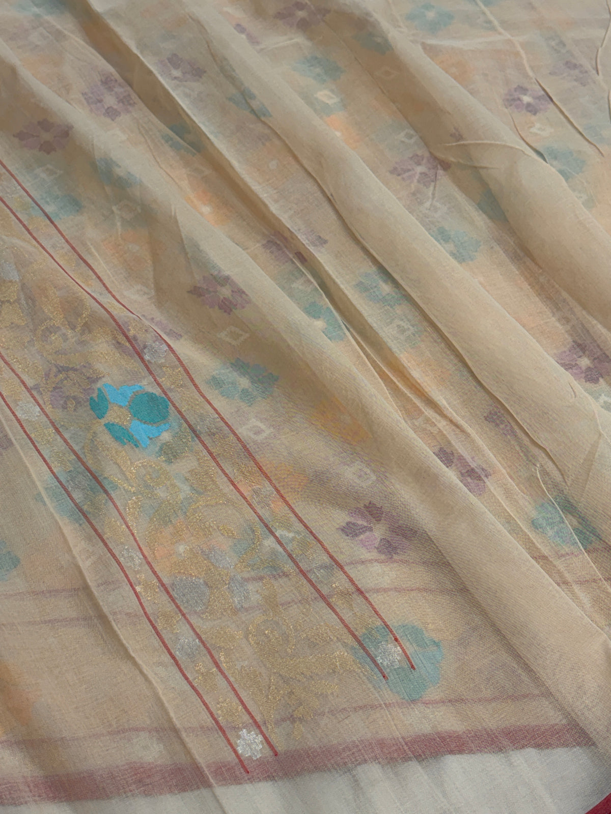 Ivory Handwoven Real Zari Cotton Jamdani Saree