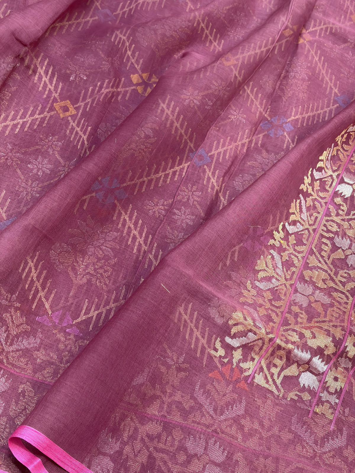 Wine Handwoven Real Zari Cotton Jamdani Saree