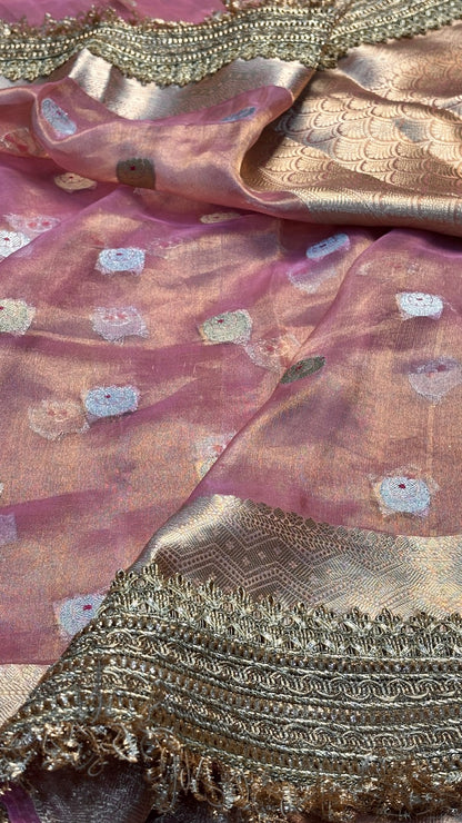 Blush Pink Banarasi Tissue Silk Handwoven Saree