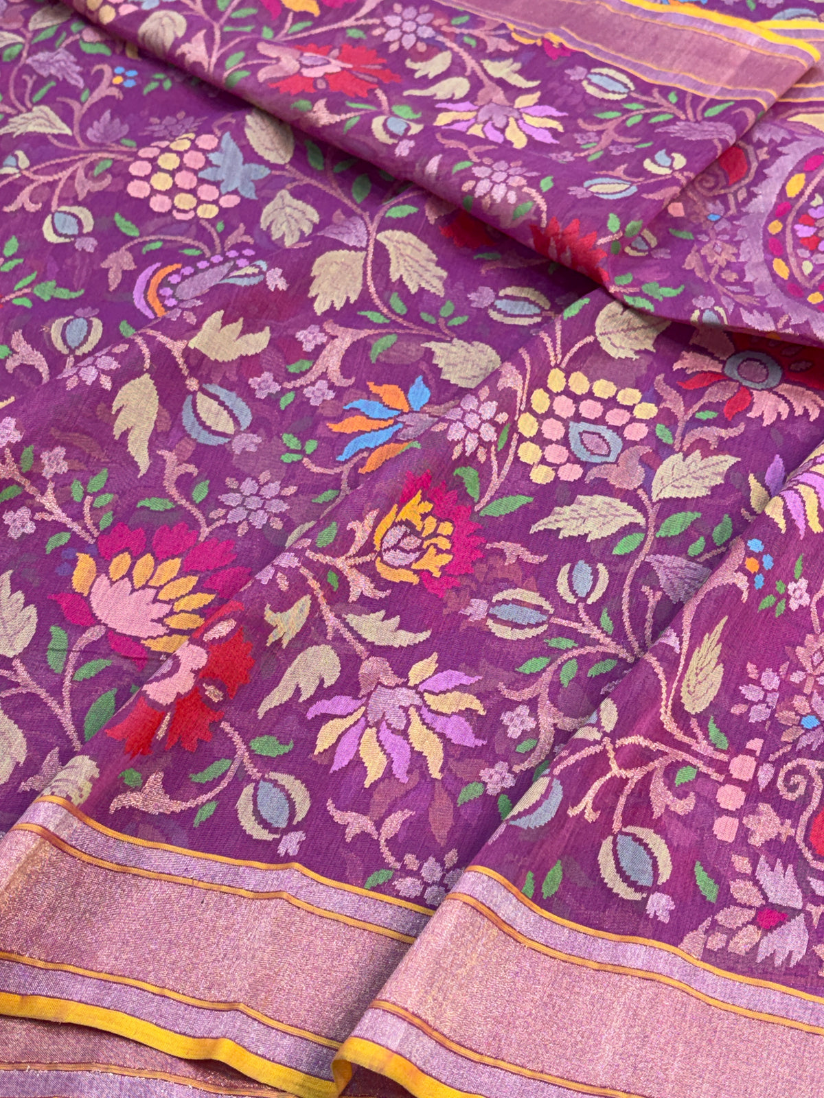 Purple Handwoven Real Zari Cotton Jamdani Saree
