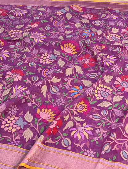 Purple Handwoven Real Zari Cotton Jamdani Saree