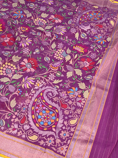 Purple Handwoven Real Zari Cotton Jamdani Saree