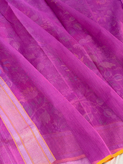 Purple Handwoven Real Zari Cotton Jamdani Saree
