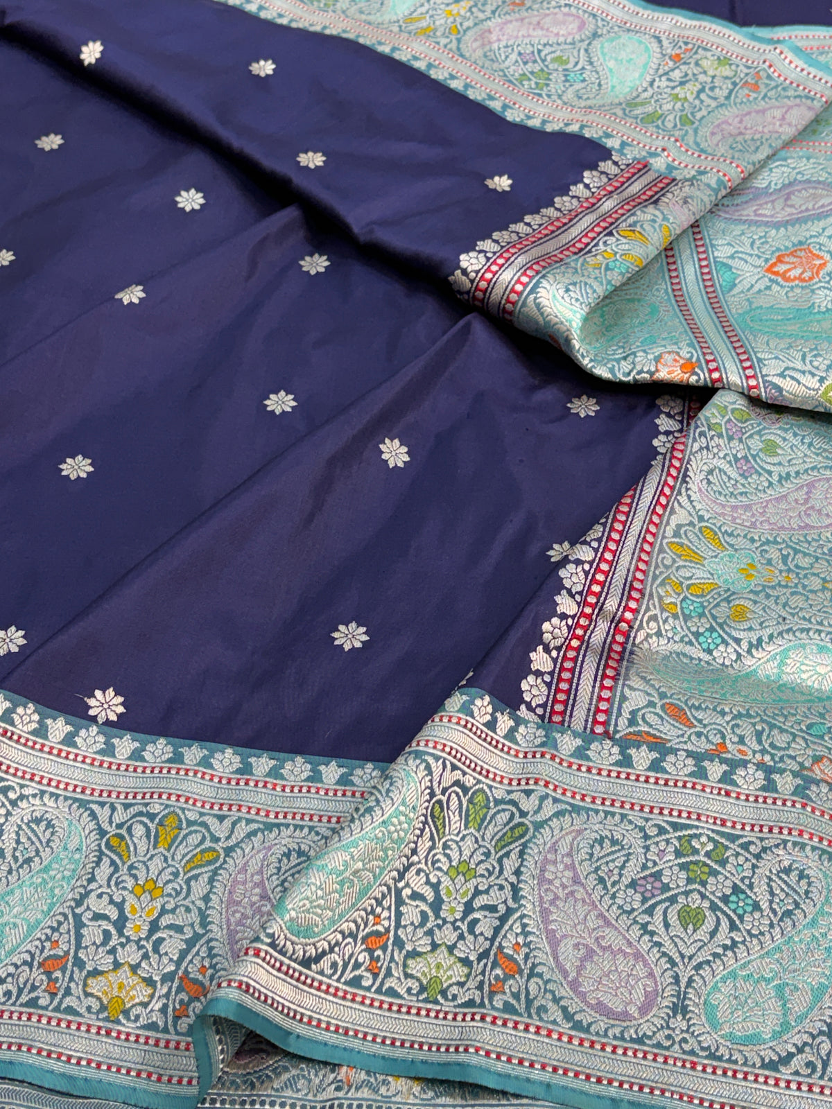 Navy Blue Handwoven Pure BANARSI Katan Silk Saree