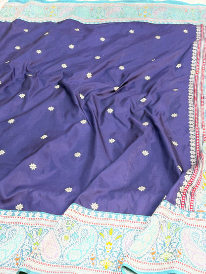 Navy Blue Handwoven Pure BANARSI Katan Silk Saree