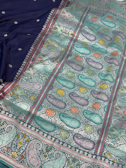 Navy Blue Handwoven Pure BANARSI Katan Silk Saree