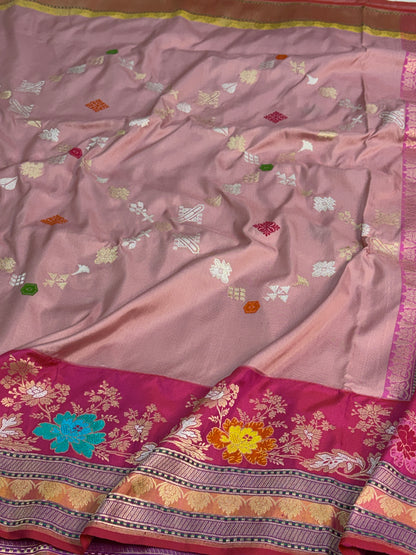 Light Peach Handwoven Pure BANARSI EKTARA Silk Saree