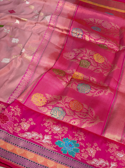 Light Peach Handwoven Pure BANARSI EKTARA Silk Saree