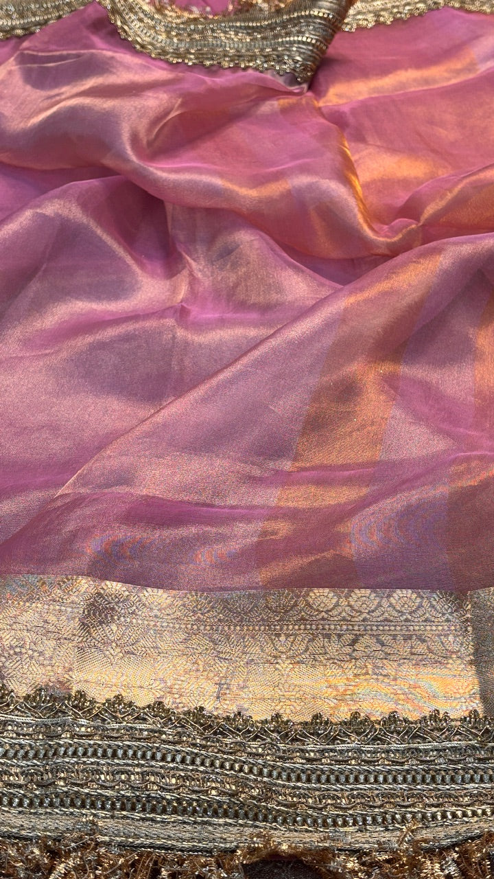 Blush Pink Banarasi Tissue Silk Handwoven Saree