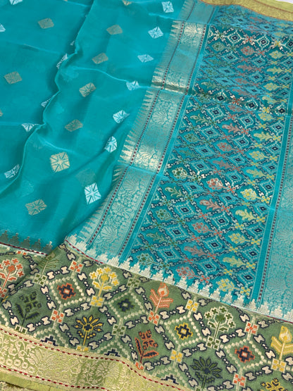 Sea Green Handwoven Pure BANARSI Kora Silk Saree with KADHIYAL Border