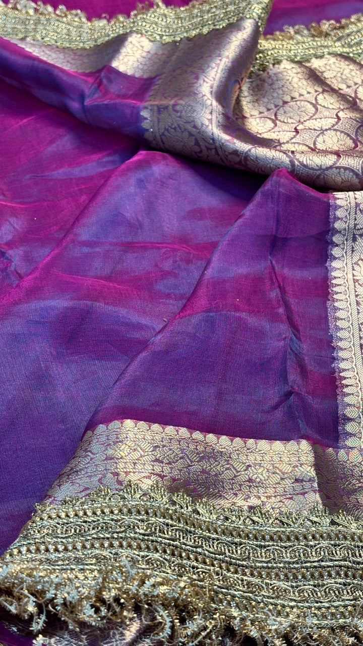 Cadbury Purple Banarasi Tissue Silk Handwoven Saree