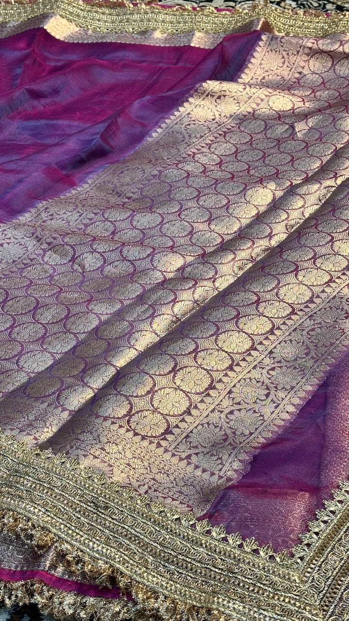 Cadbury Purple Banarasi Tissue Silk Handwoven Saree