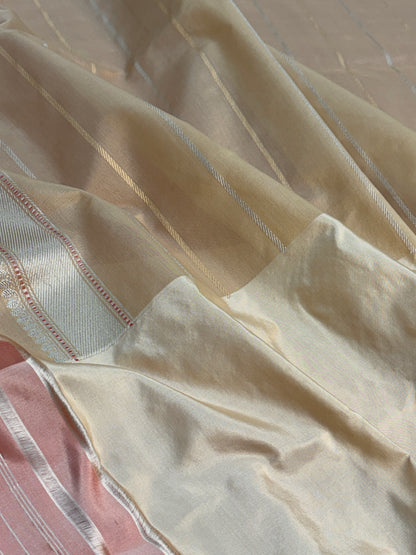 Red Handwoven Pure BANARSI Kora Silk Saree with KADHIYAL Border