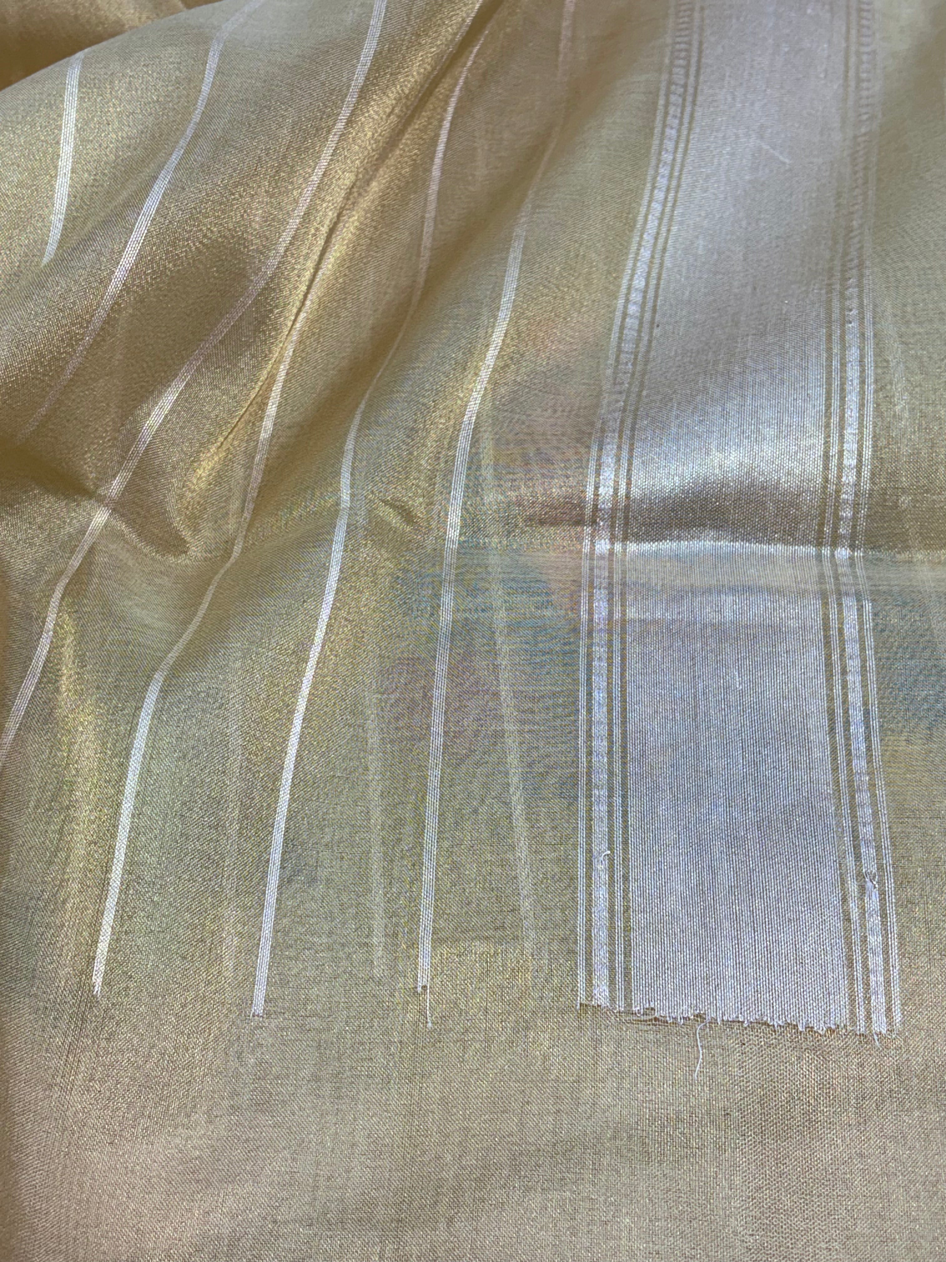 Gold Banarasi Tissue Silk Saree with Meenakari Floral Border