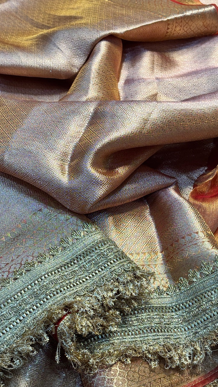 Burnt Orange Banarasi Tissue Silk Handwoven Saree