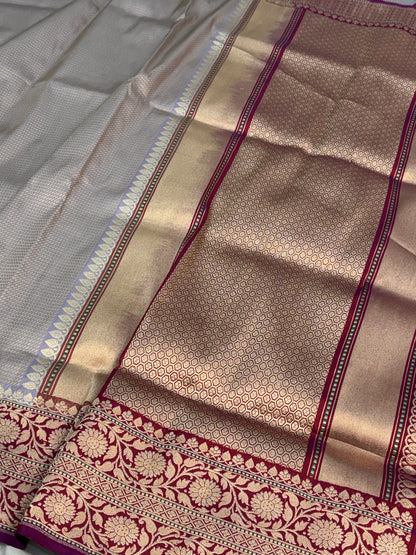 Light Lavender Handwoven Pure BANARSI Brocade Saree with KADHIYAL Border