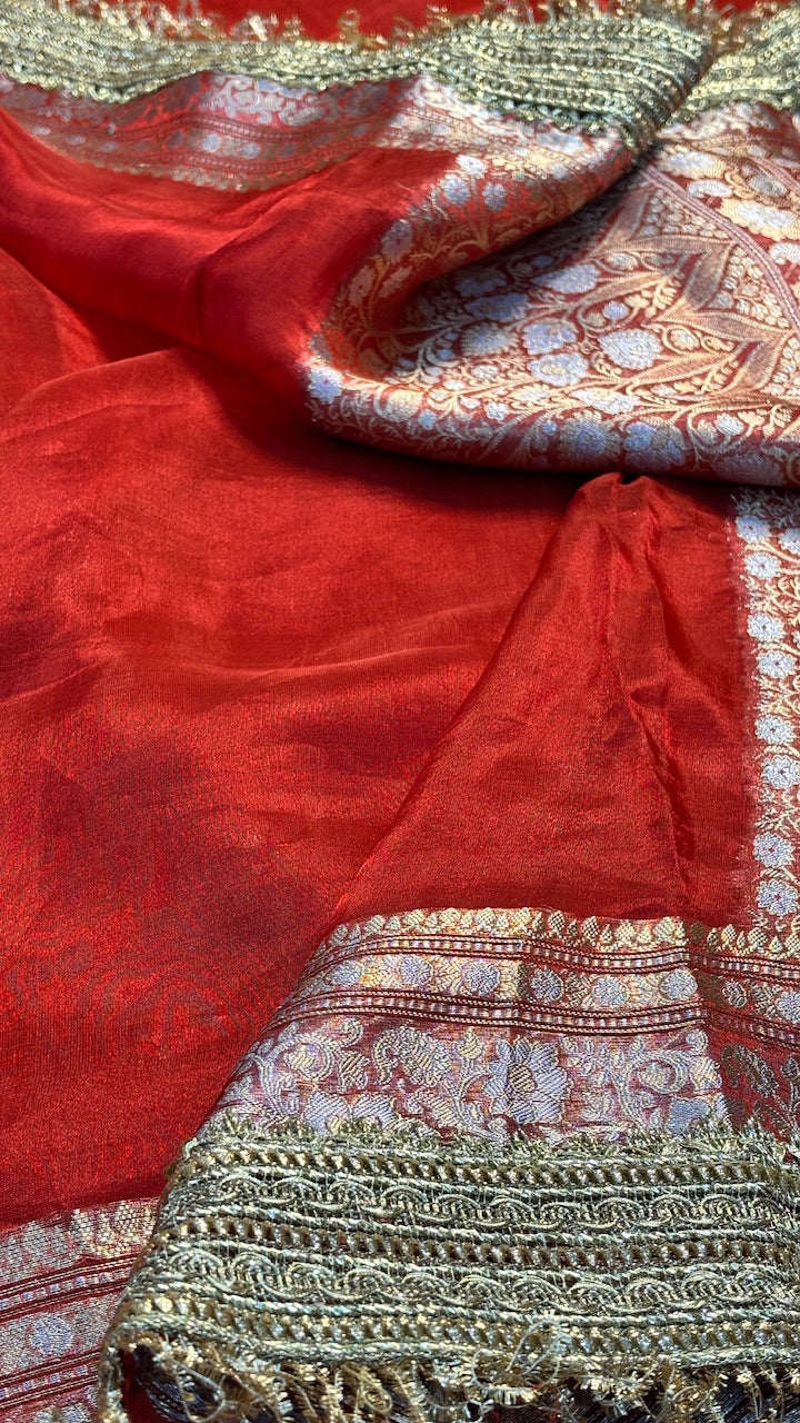 Red Banarasi Tissue Silk Handwoven Saree