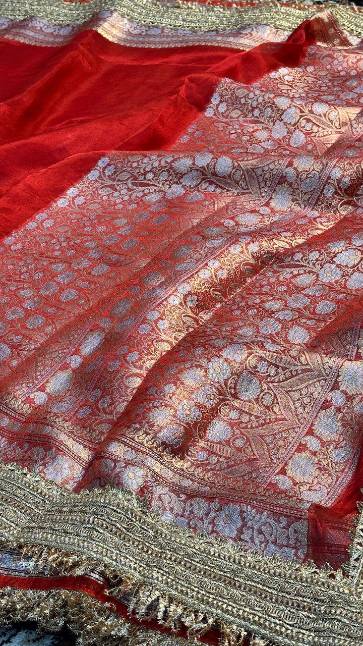 Red Banarasi Tissue Silk Handwoven Saree