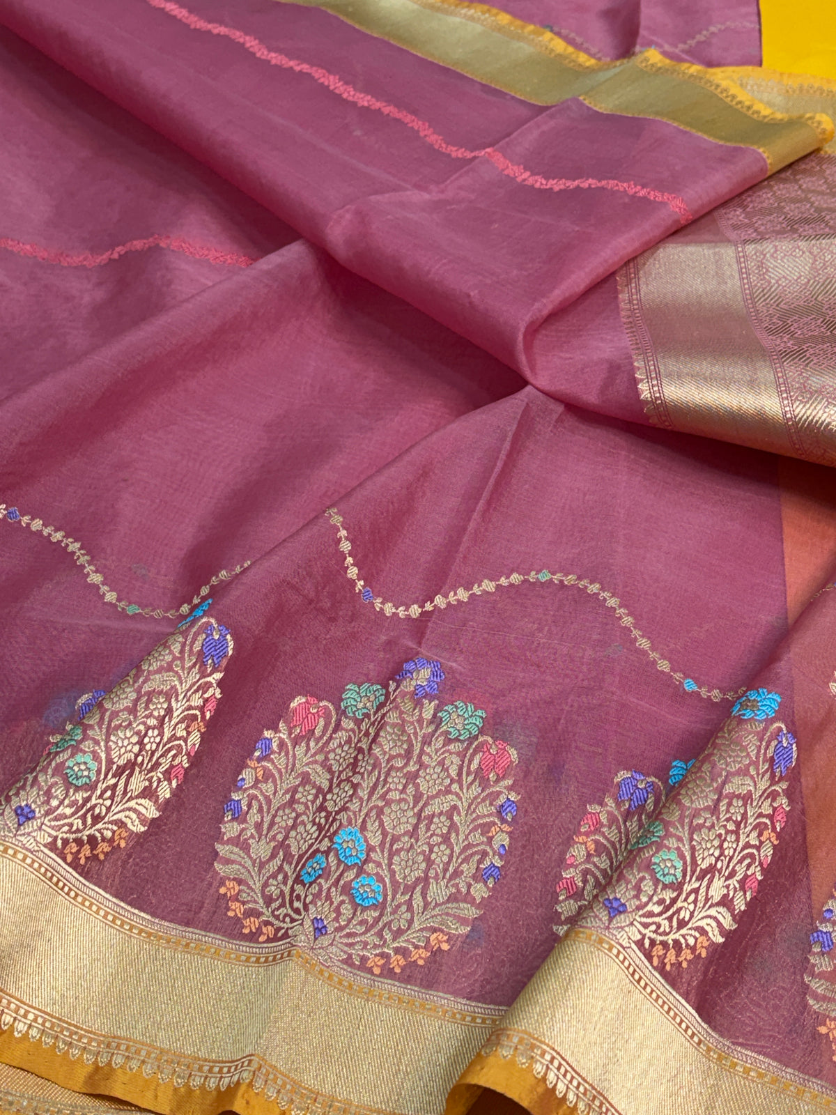 Peach Pure Banarasi Kora Silk Saree