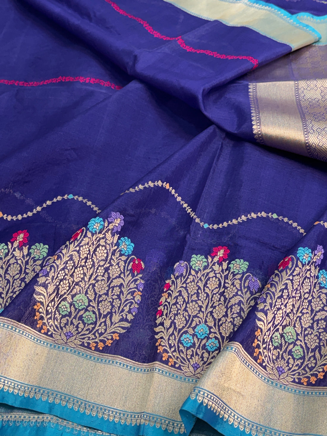 Royal Blue Pure Banarasi Kora Silk Saree