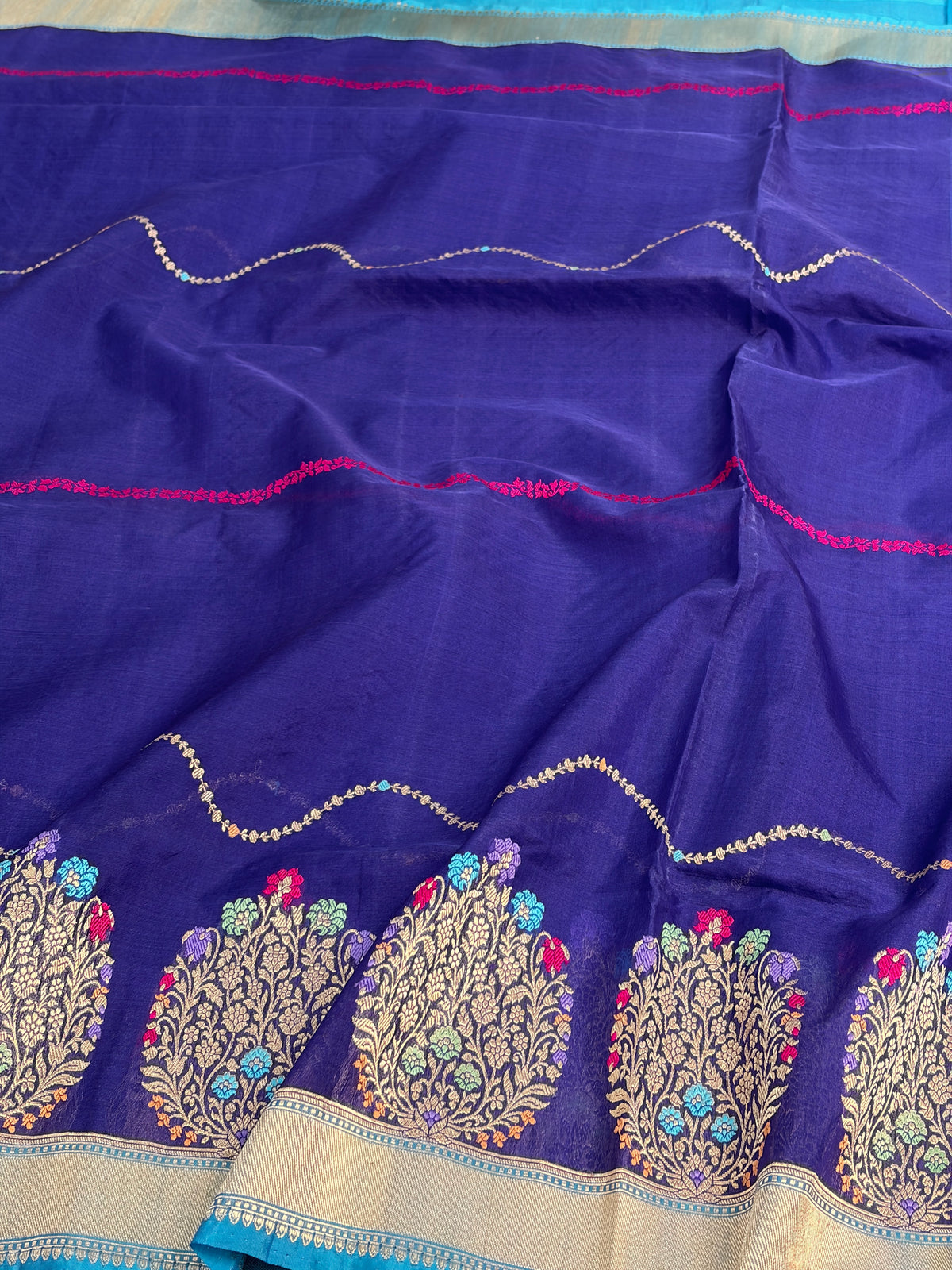 Royal Blue Pure Banarasi Kora Silk Saree