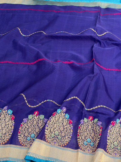 Royal Blue Pure Banarasi Kora Silk Saree