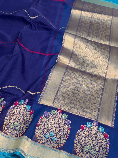 Royal Blue Pure Banarasi Kora Silk Saree