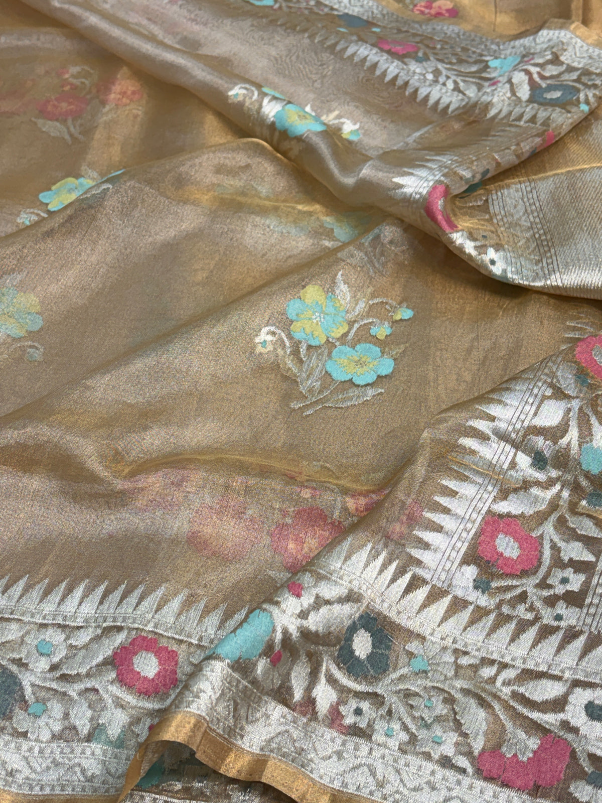 Champagne Gold Pure Banarasi Tissue Saree