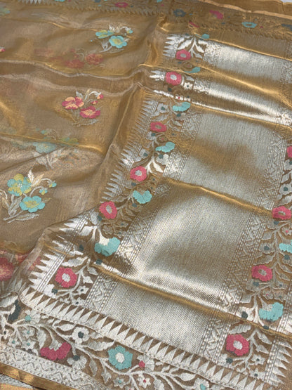 Champagne Gold Pure Banarasi Tissue Saree