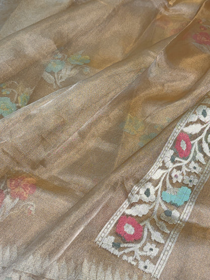 Champagne Gold Pure Banarasi Tissue Saree