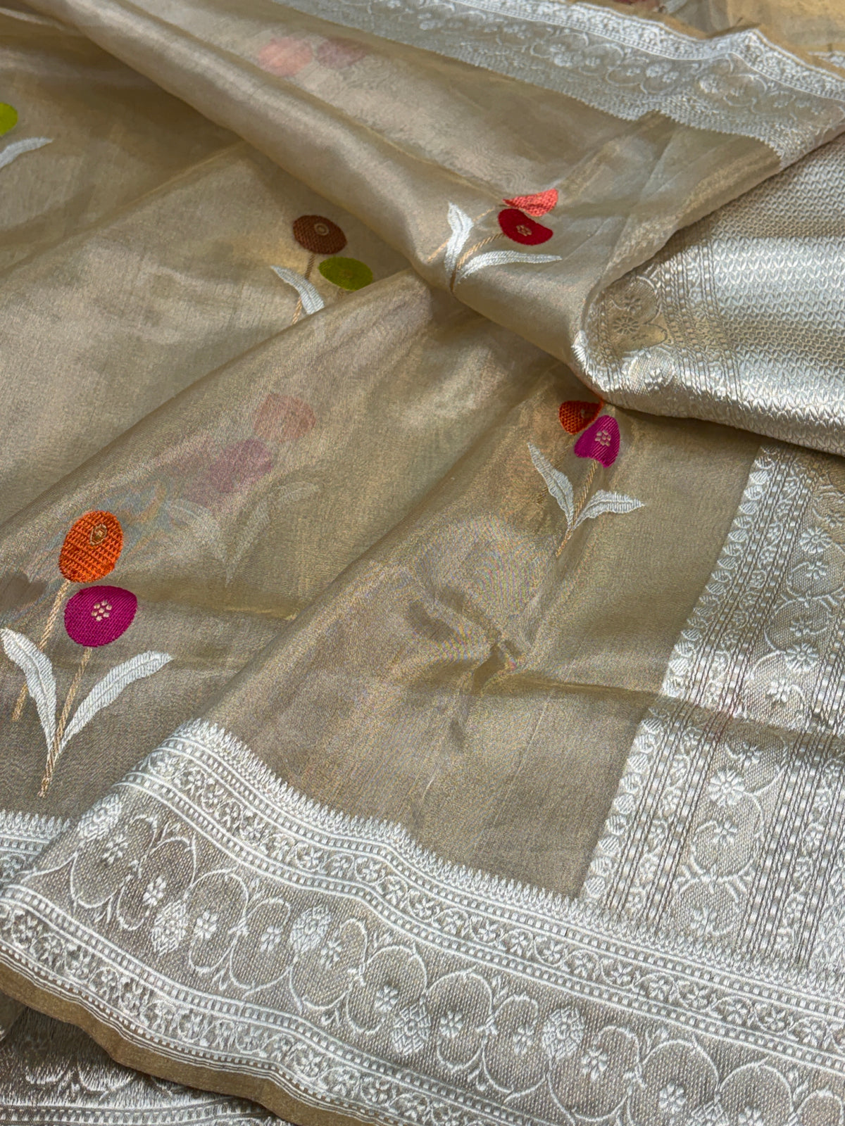 Champagne Gold Pure Banarasi Tissue Saree