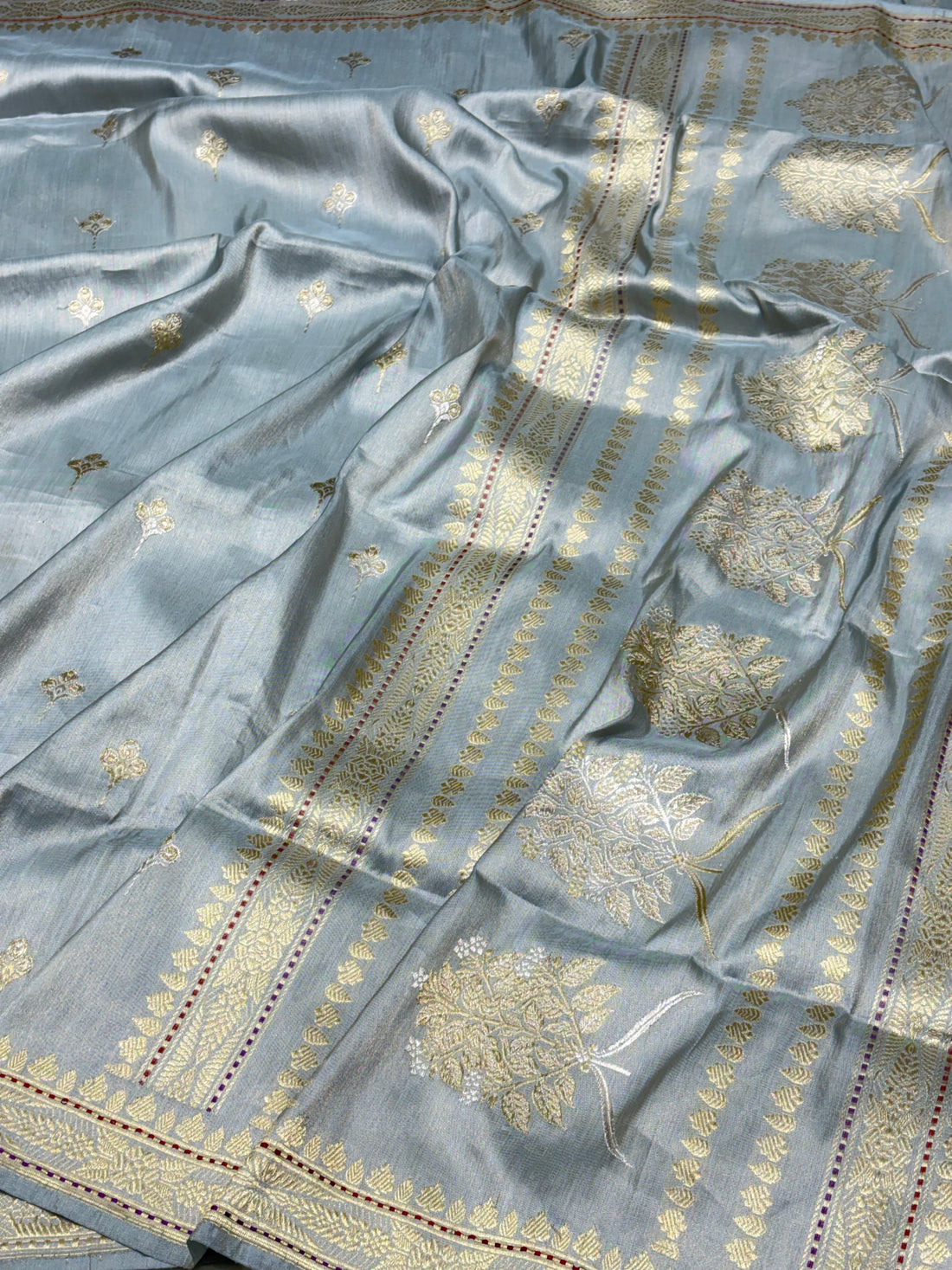 Silver Grey Banarasi Tissue Silk Handwoven Saree