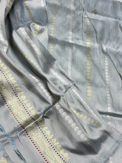 Silver Grey Banarasi Tissue Silk Handwoven Saree