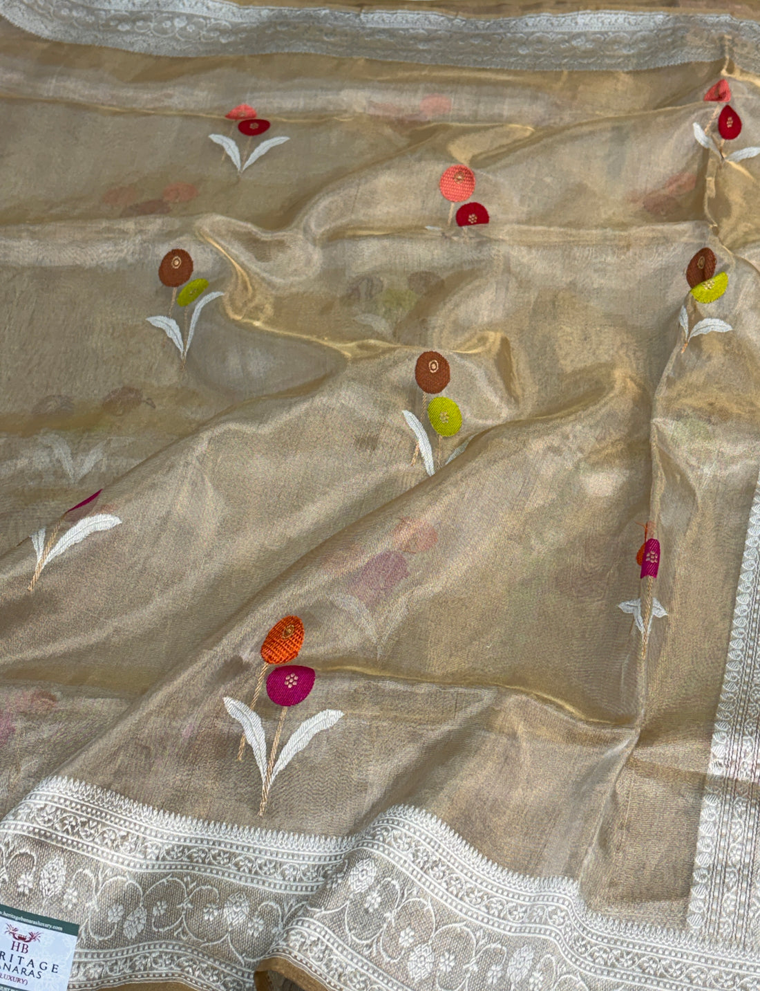 Champagne Gold Pure Banarasi Tissue Saree