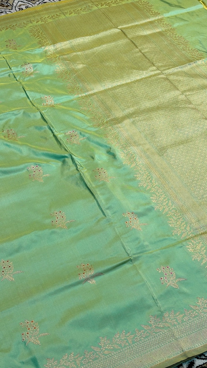 Olive Green Pure Banarasi Katan Silk Handloom Saree