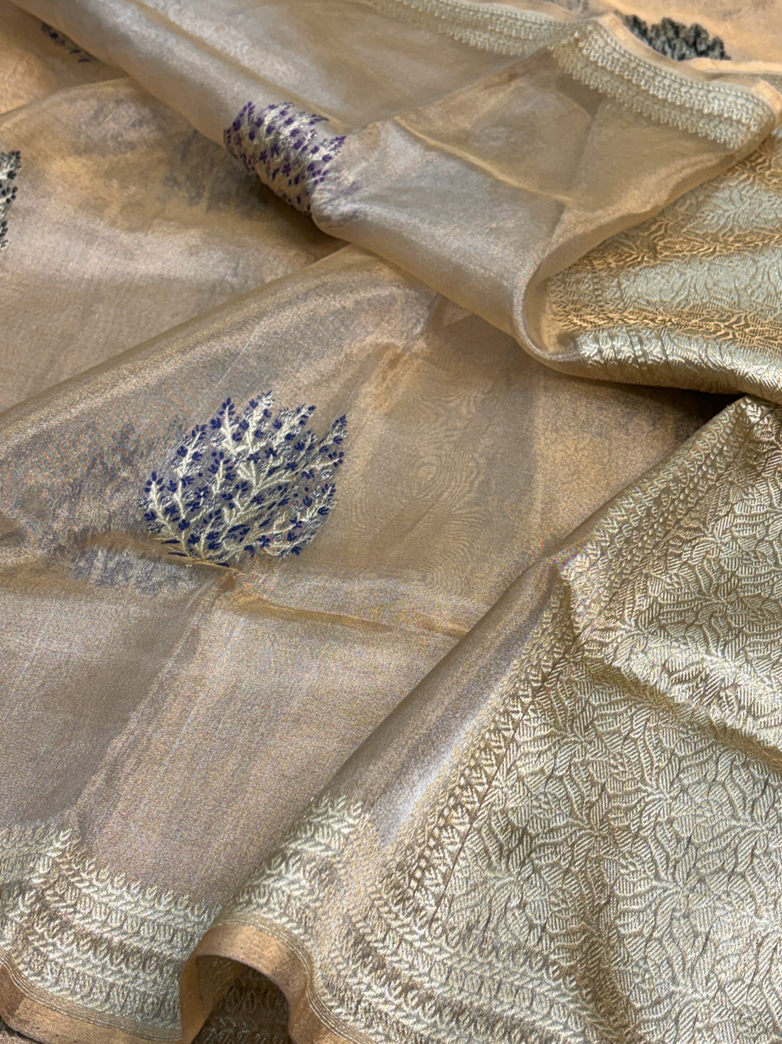 Champagne Gold Pure Banarasi Tissue Saree