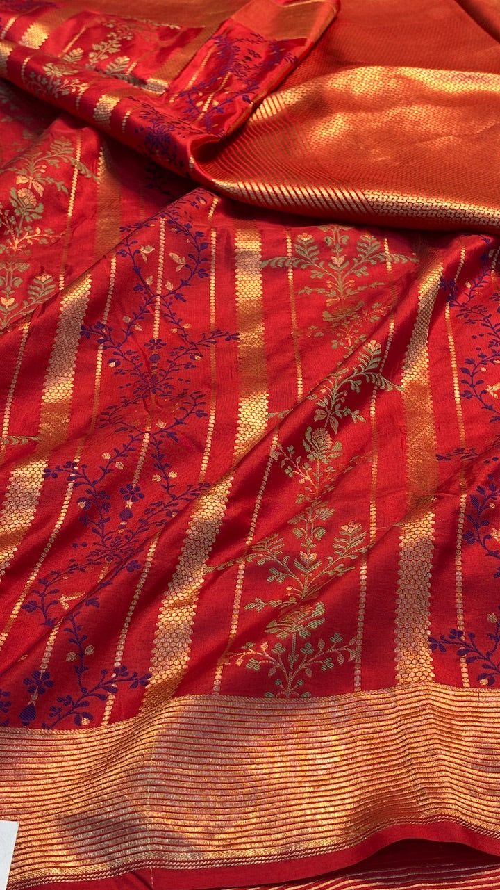 Red Banarasi Katan Brocade Silk Saree