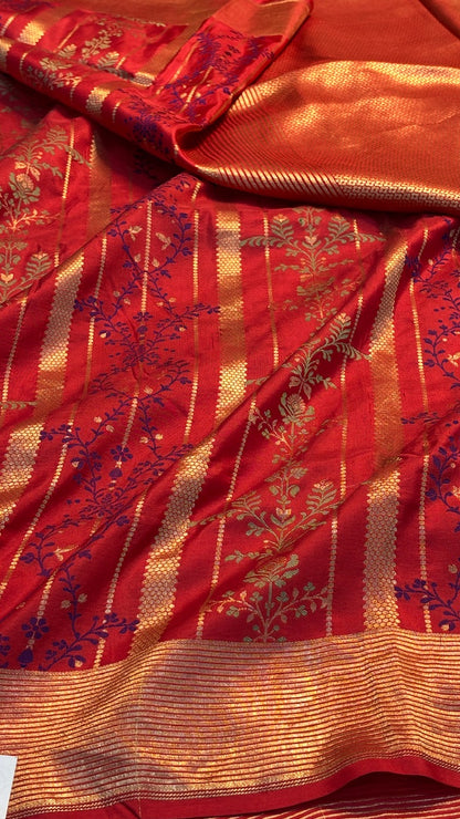 Red Banarasi Katan Brocade Silk Saree