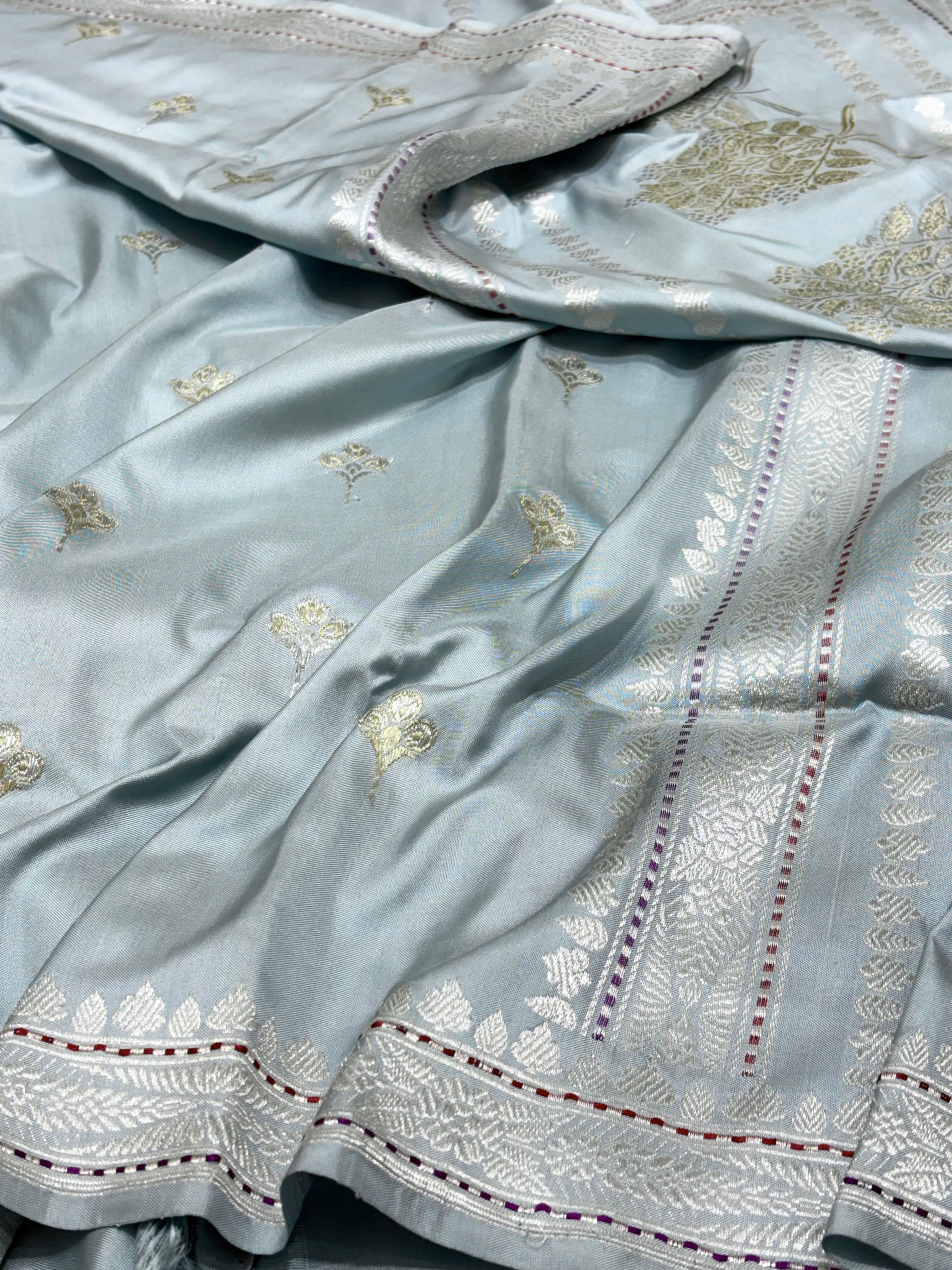 Ice Blue Pure Banarasi Ektara  Silk Handwoven Saree