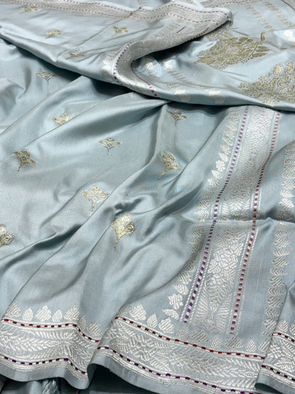 Ice Blue Pure Banarasi Ektara  Silk Handwoven Saree