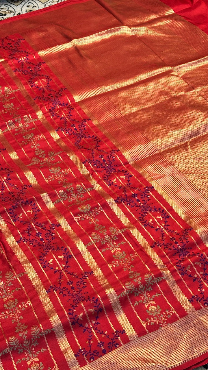 Red Banarasi Katan Brocade Silk Saree