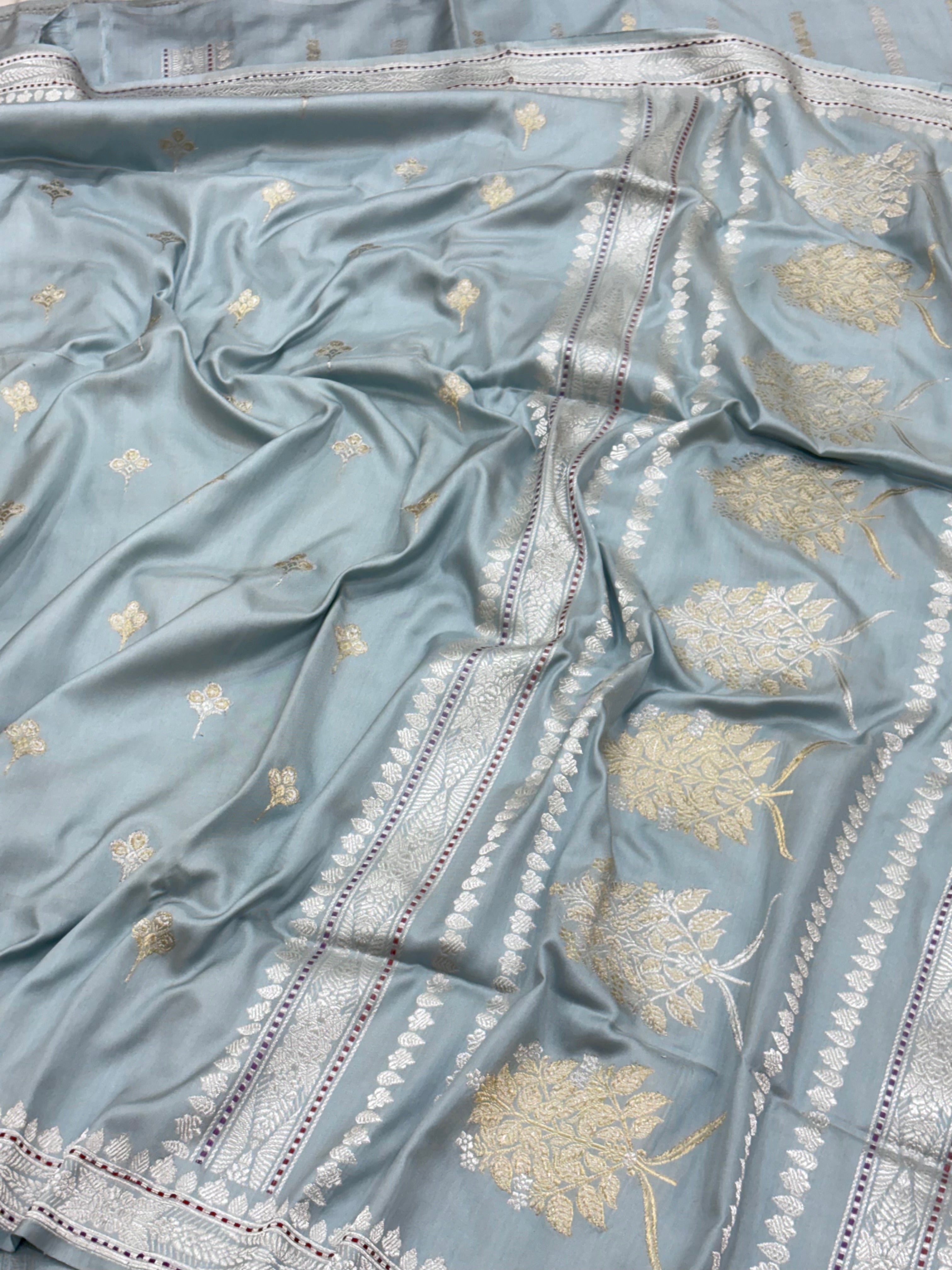 Ice Blue Pure Banarasi Ektara  Silk Handwoven Saree