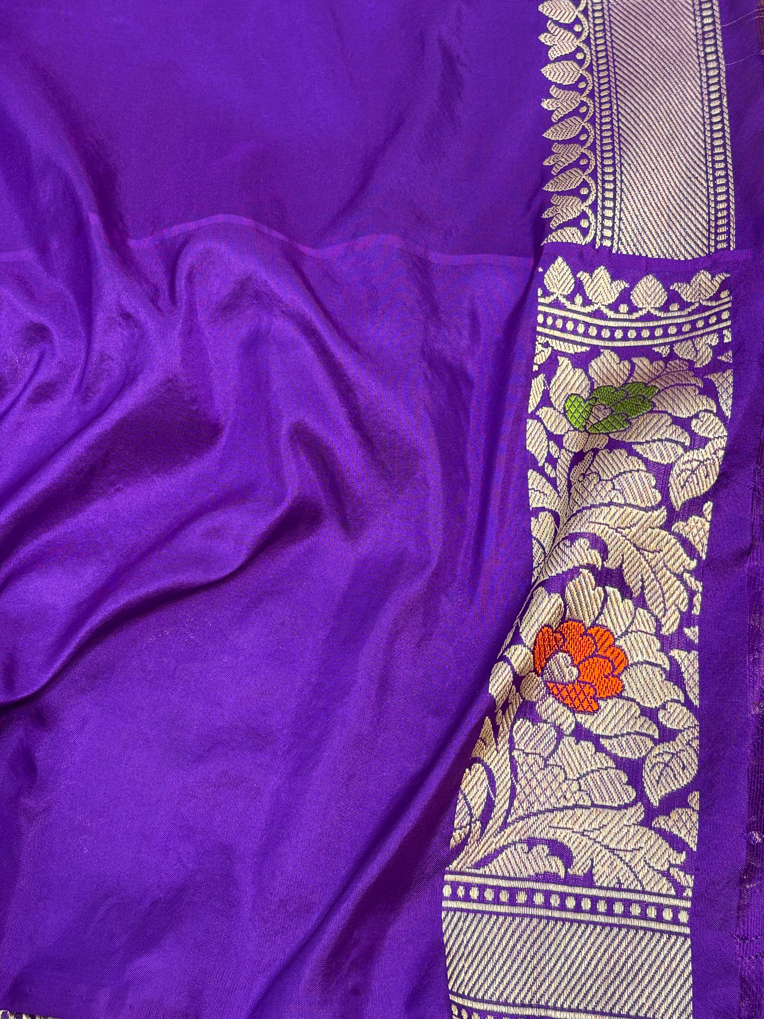 Yellow Kadhiyal Tissue Banarasi Saree with Meenakari Border