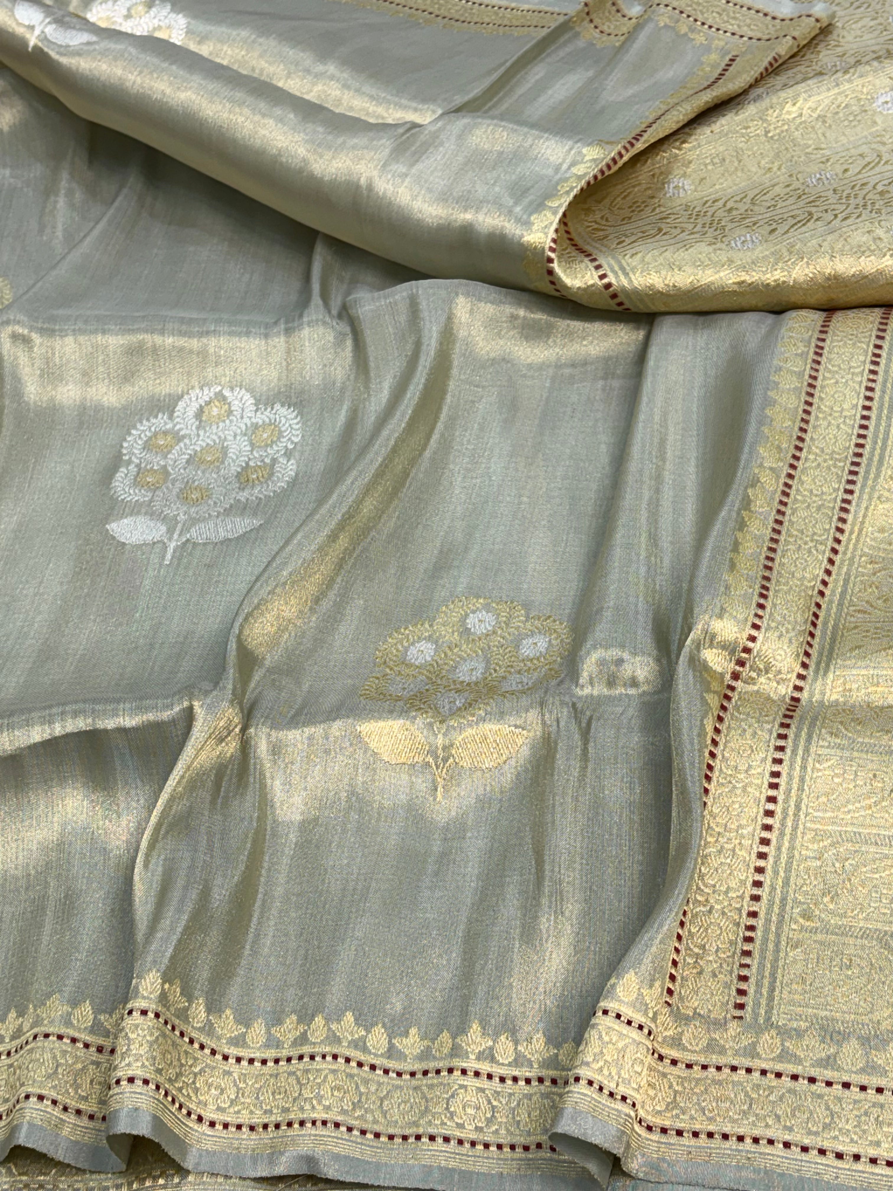 Grey Tissue Sona Rupa Buta Banarasi Silk Saree