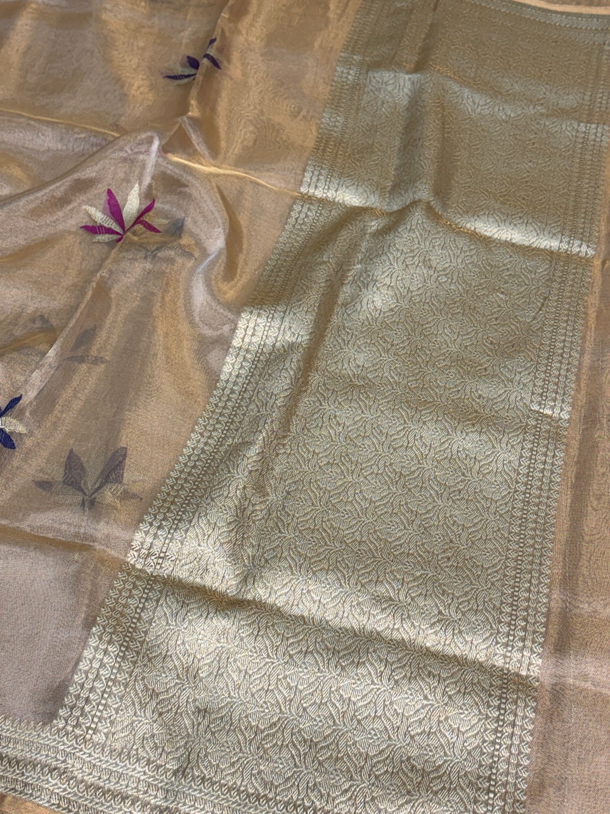 Champagne Gold Pure Banarasi Tissue Saree