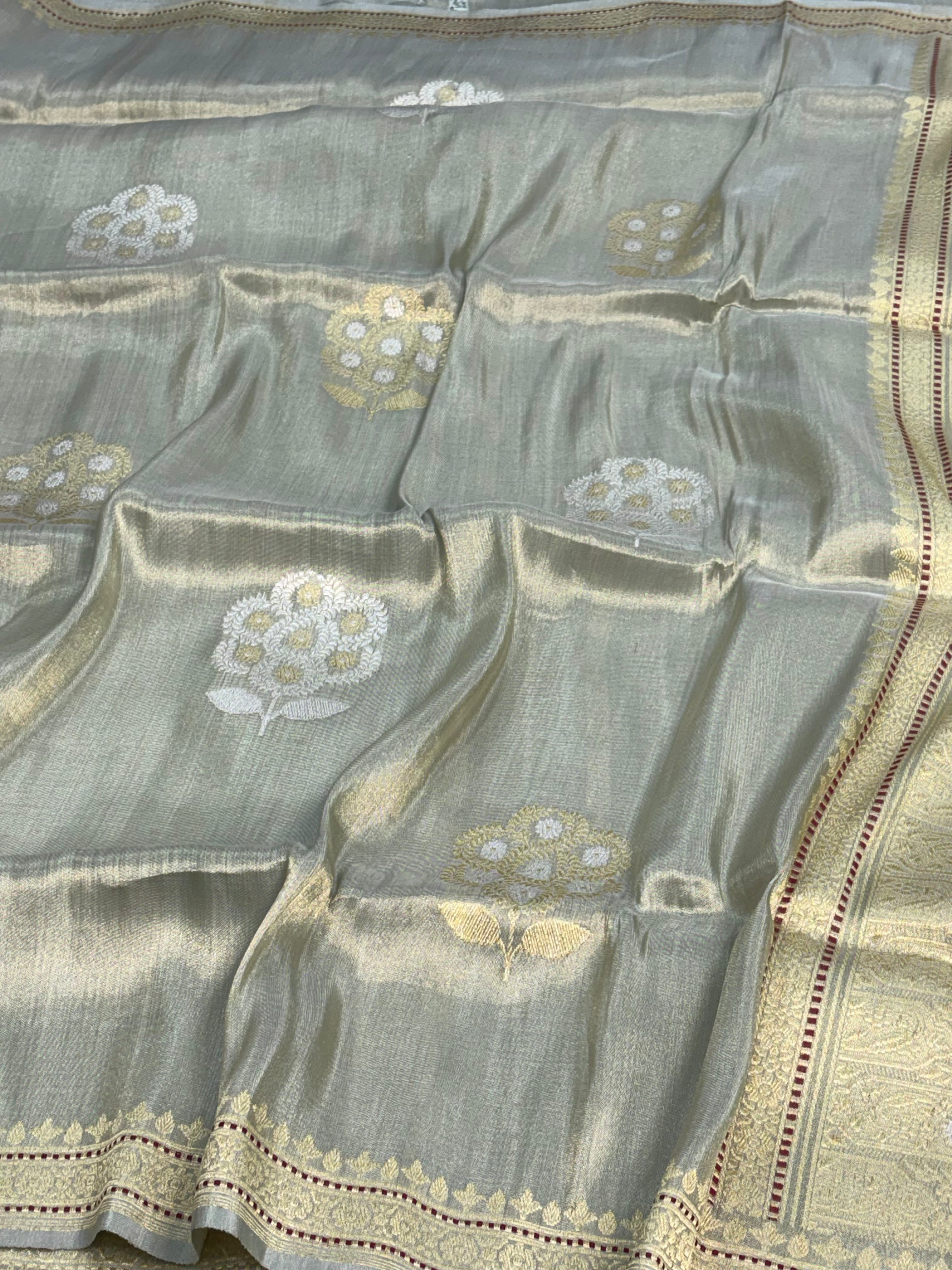 Grey Tissue Sona Rupa Buta Banarasi Silk Saree