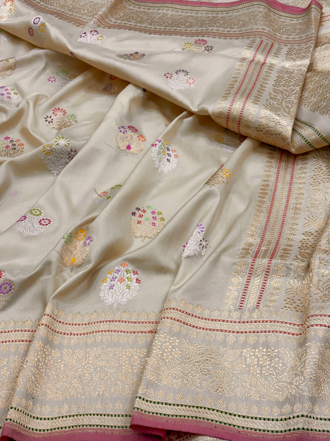 Ivory Banarasi Pure Katan Silk Handwoven Saree
