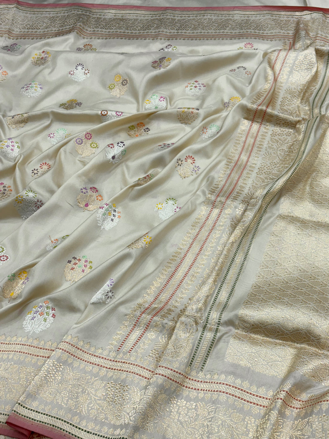 Ivory Banarasi Pure Katan Silk Handwoven Saree