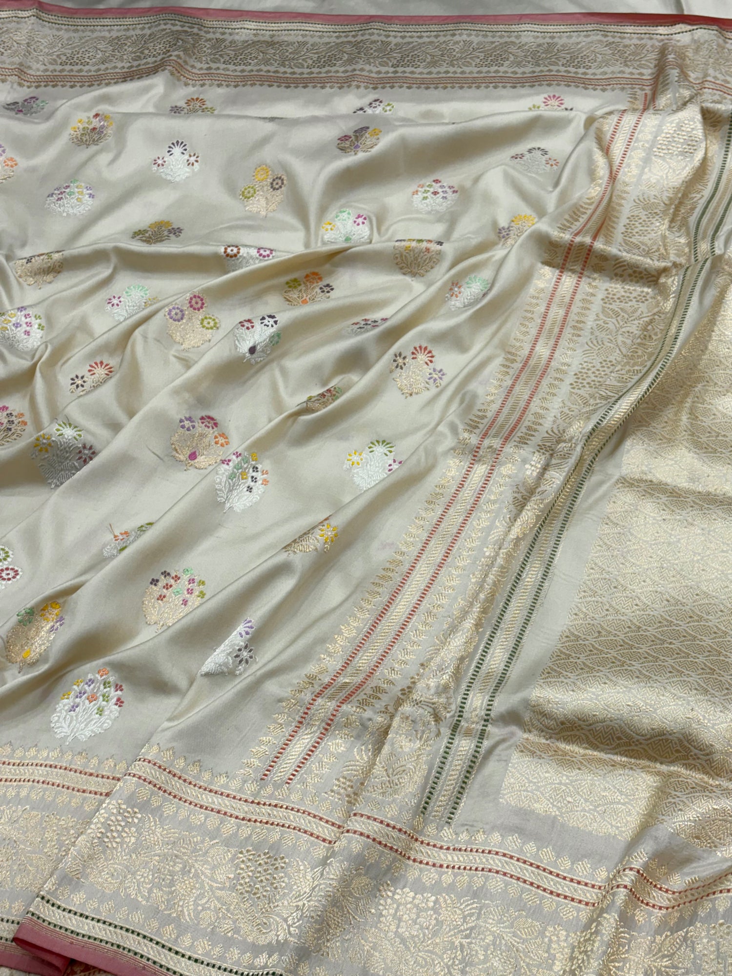Ivory Banarasi Pure Katan Silk Handwoven Saree