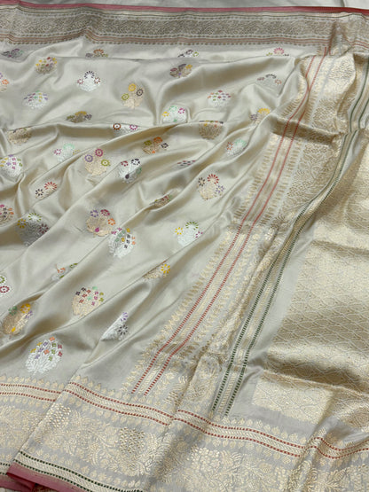 Ivory Banarasi Pure Katan Silk Handwoven Saree